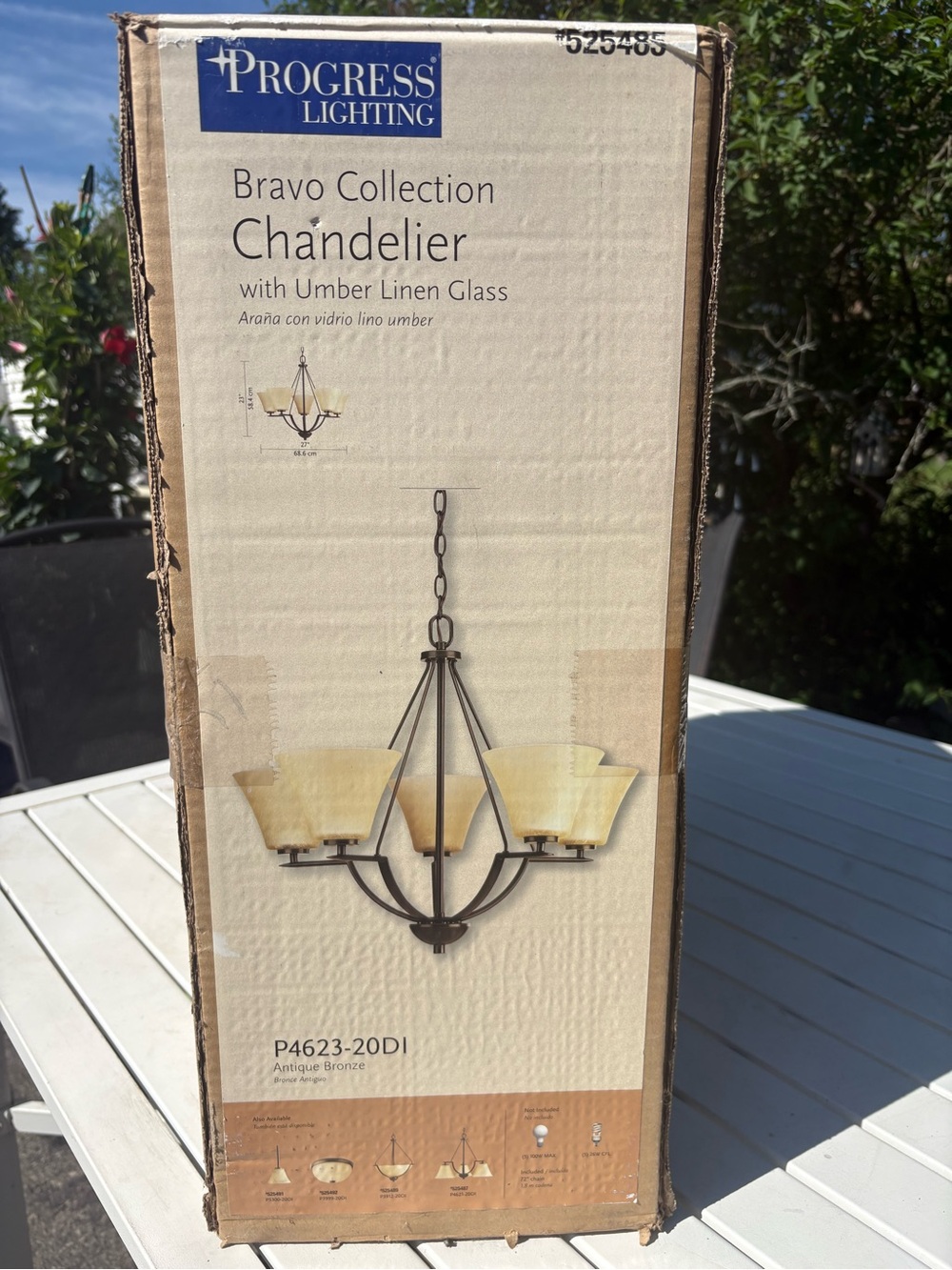 Bravo Collection 5-Light Chandelier in Antique Bronze with Umber Linen Glass